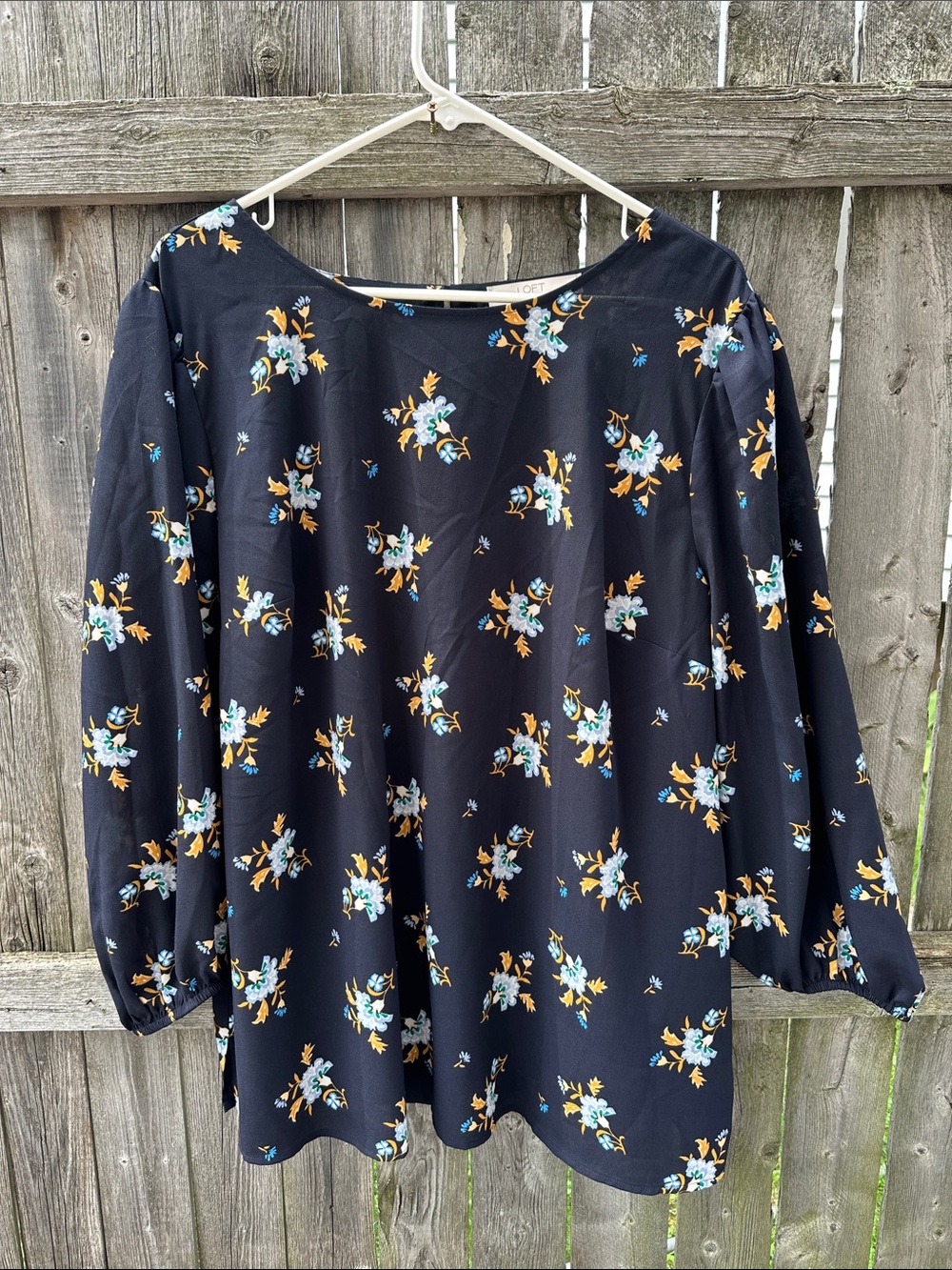 LOFT Black Floral Long-Sleeve Blouse